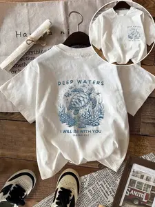 Women's Casual Short Sleeve Round Neck T-Shirt, Turtle Print Cool Graphic Tee for Teenage Girls, Fashionable Comfortable Daily Wear, Perfect for School and Playtime