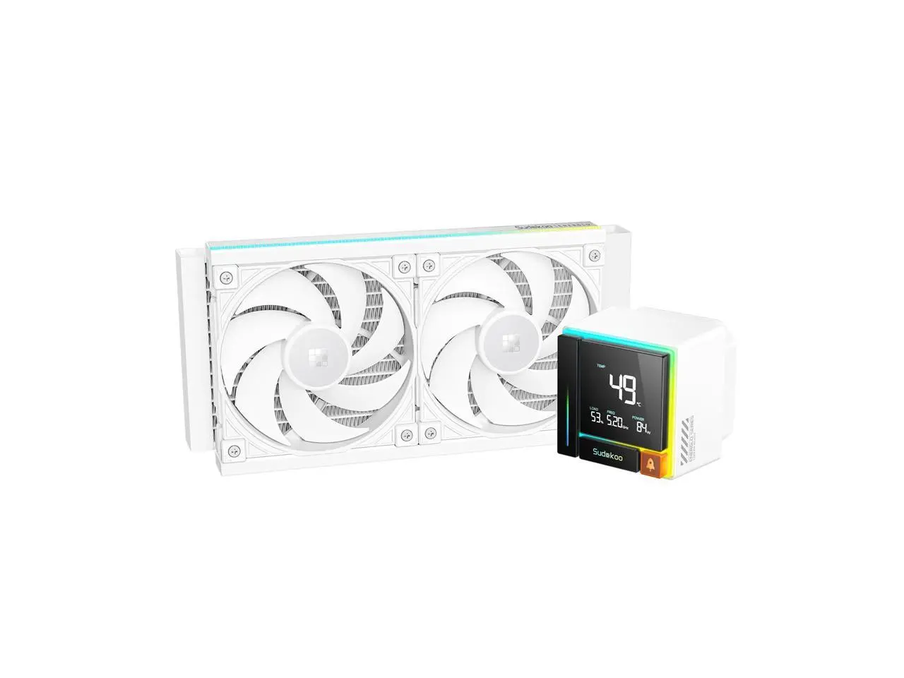 Sudokoo ENERGLO-240 White Liquid Cooler: 240mm AIO CPU Cooler with Data Display & PWM Pump - 2 x 120mm Water Cooling for Intel LGA 1851/1700/1200/115X & AMD AM5/AM4