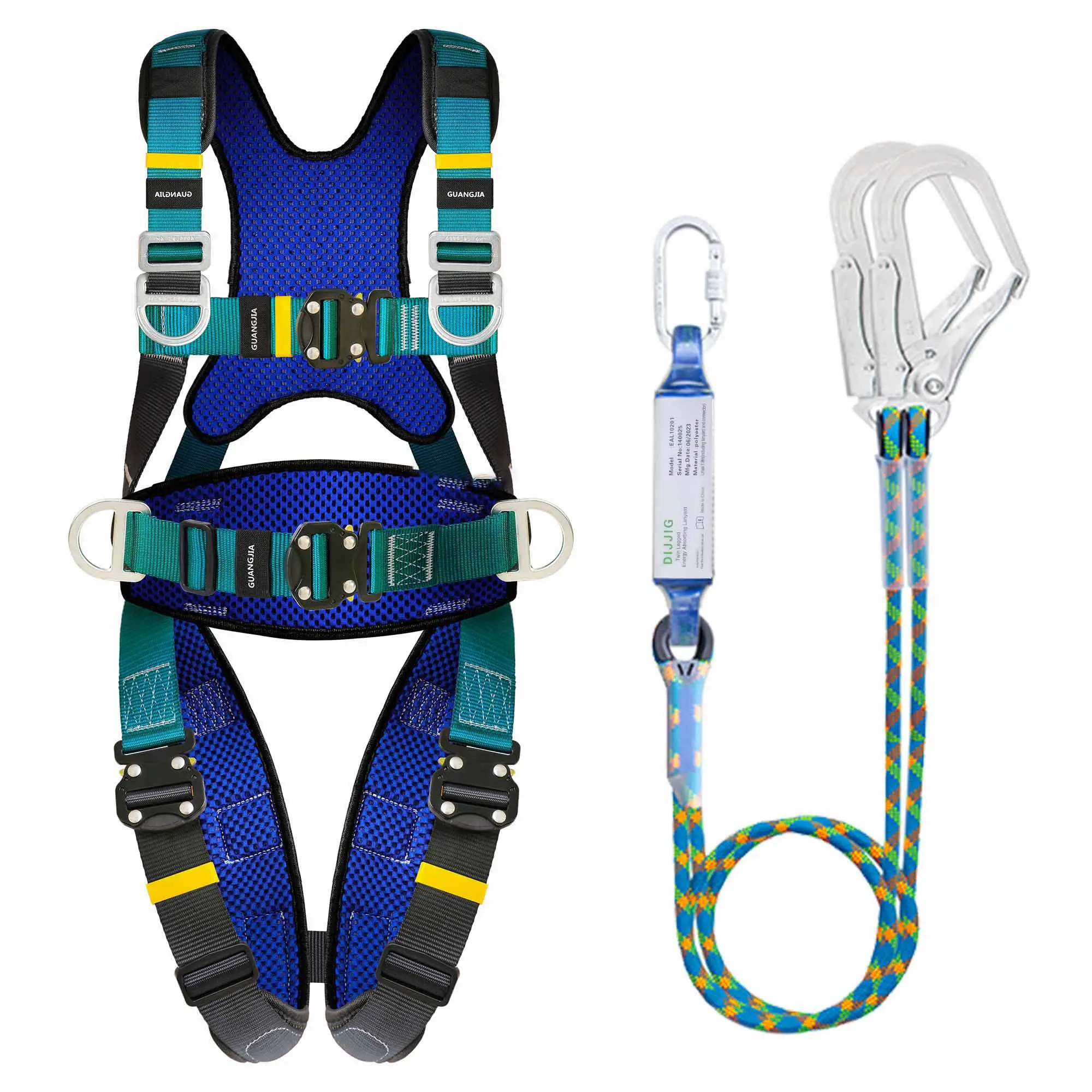 Full Body Protection Safety Harness Suspension Trauma Straps 5pt Adjustment Safe Comfortable Construction Positioning Extra LongThick Leg Back Padded Push Button Quick Lock Buckle OSHA /ANSI compliant