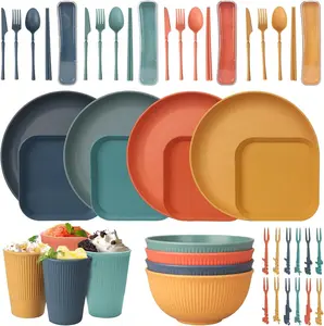 52 Pcs Dinnerware Sets, Unbreakable Plates And Bowls Sets, Reusable Dinnerware Sets For 4 People, Travel Camping Picnic Home Party Cutlery Set, Dishwasher Microwave Safe Dishes Tableware