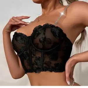Sexy chain strap floral lace lingerie Top Womenswear Underwear Comfort
