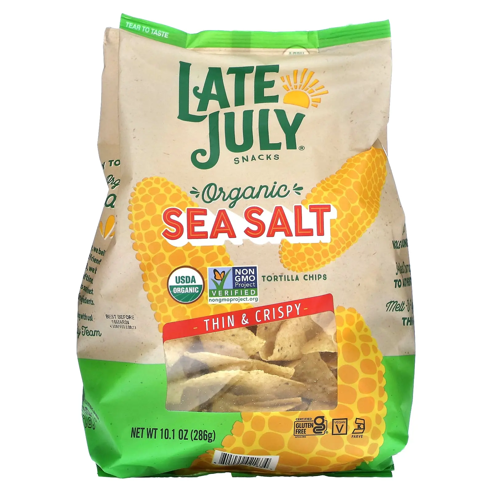 Late July Organic Tortilla Chips, Thin & Crispy, Sea Salt, 10.1 oz (286 g) Late July Organic Tortilla Chips, Thin & Crispy, Sea Salt, 10.1 oz (286 g)