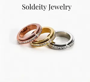 Anxiety Spinner Fidget Band Rings Cubic Zirconia Dual Tone Relieving Anxiety Wedding Promise Lucky Rings