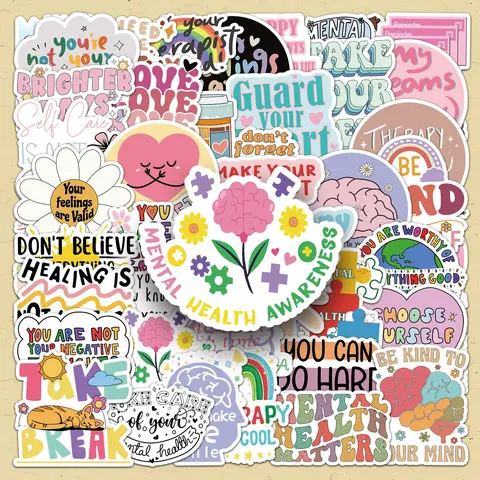Mental Health Themed Sticker, 50pcs/set Creative Graffiti Sticker, DIY Craft Decorative Sticker for Scrapbooking & Journal Making, Diy Crafts Stickers, Sticker Packs, Decal Sticker