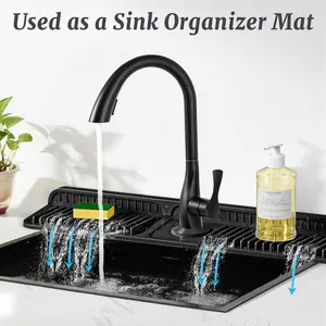 24 Inch Silicone Faucet Mat, Self-Draining Splash Guard with 5° Slope, Non-Slip Sink Protector, Waterproof Kitchen Mat, Easy-to-Clean Countertop Protector, Kitchen Organization Accessory summervibes