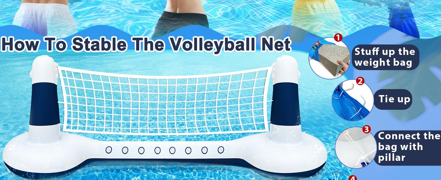 Large Inflatable Pool Games Volleyball Net Pool Float Set with 9" Anchor Ball, 2 Weight Bags & Yacht Design – Floating Swimming Game Toy for Adults, Perfect for Summer Water Sport Pool Party