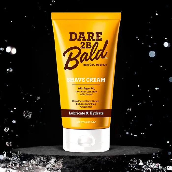DARE TO BE BALD 5oz Men's Shaving Cream for Adults - 2-in-1 Bump-Calming Foam & Aftershave Moisturizer Tube, Bald-Head Care, Argan Oil, Tea Tree Oil, Menthol Crystals, Chamomile, Conditioning Formula for Smooth Shaves, Razor Relief, All Skin Types
