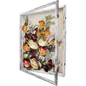 18x24  Shadow Box Frame Glass Door Display Case with Linen  and 6 Stick Pins,1.5 inches Interior Depth,Ideal for Memorabilia Pictures  Medals Tickets Rustic White