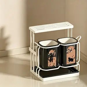 1 Pack Kitchen Knife and Utensil Holder , 2-in-1 Countertop & Wall Mount Storage Organizer with 2 Removable Cups for Spatulas, Ladles, Cooking Tools