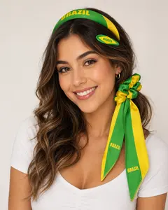 Brazil Soccer Fan Hair Accessories 4Pcs Set, Green Yellow Headband Scrunchie Hair Clips, Game Day Hair Set for Women Girls