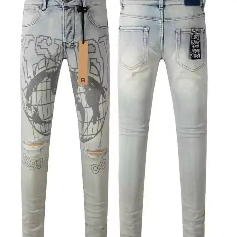 Ksubi Mens Jeans with Distressed Design and Graphic Print Slim Fit Denim Pants for Casual Wear Menswear