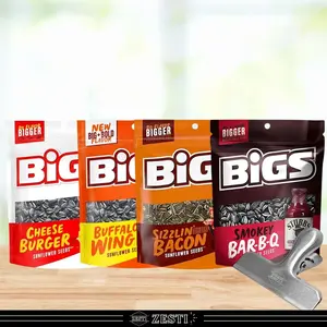 Sunflower Seeds Variety Pack, 5.35 oz (Pack of 4) with ZESTI Chip Clip – Cheeseburger, Smokey BBQ, Bacon, and Buffalo Wing Flavors