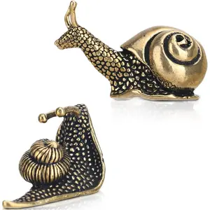 2PCS Brass Snail Figurine for Garden Decor, Mini Animal Statues for Lawn, Outdoor Copper Snail Ornament, Vintage Brass Home Decor, Cute Snail Sculpture for Pond, Desk, Terrarium, Landscaping, Feng Shui, Nature-Inspired Animal Figurines, snail statue