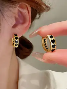 Elegant Geometric Heart Design Copper Earrings with Artificial Zirconia, Unique Party Banquet Date Wear for Women, Versatile Earrings