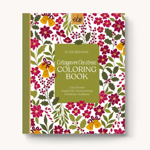 Cottagecore Christmas Coloring Book - 40 Original Hand-Drawn Pages, Extra Thick Paper, Single Side Printed and Perforated Pages