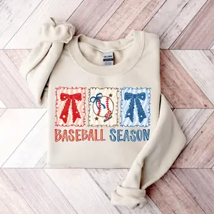 Baseball Season Coquette Bow Graphic Sweatshirt, Game Day Sports Mom Retro Baseball Pullover Hoodie For Men & Women