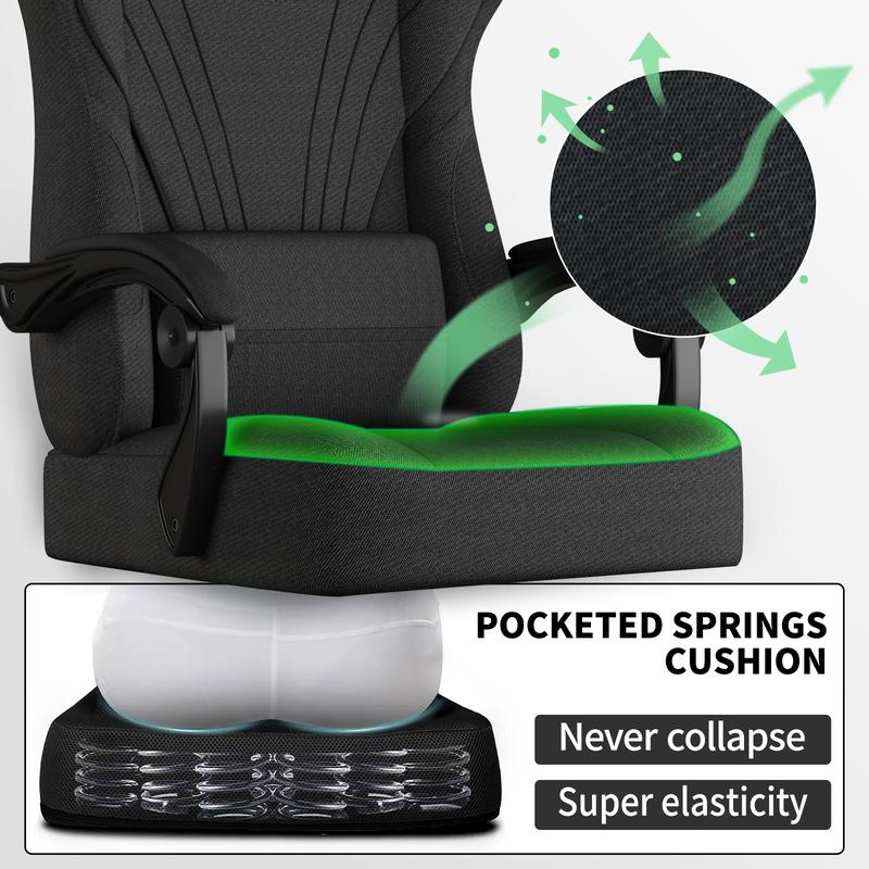 Gaming Chair, Big and Tall Gaming Chairs for Adults with Footrest and Lumbar Support, Comfortable Ergonomic Fabric Computer Chair 400 lbs, 360° Swivel, Height Adjustable Video Gamer Chair