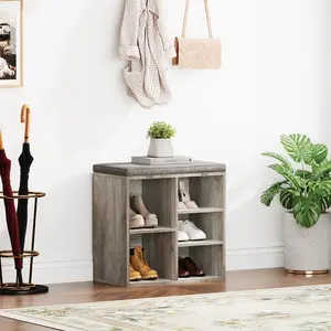 Shoe Bench with Cushion and Cubbies, Entryway Storage Bench with Adjustable Shelves, Multifunctional Shoe Rack Organizer for Bedroom, Living Room, Mudroom