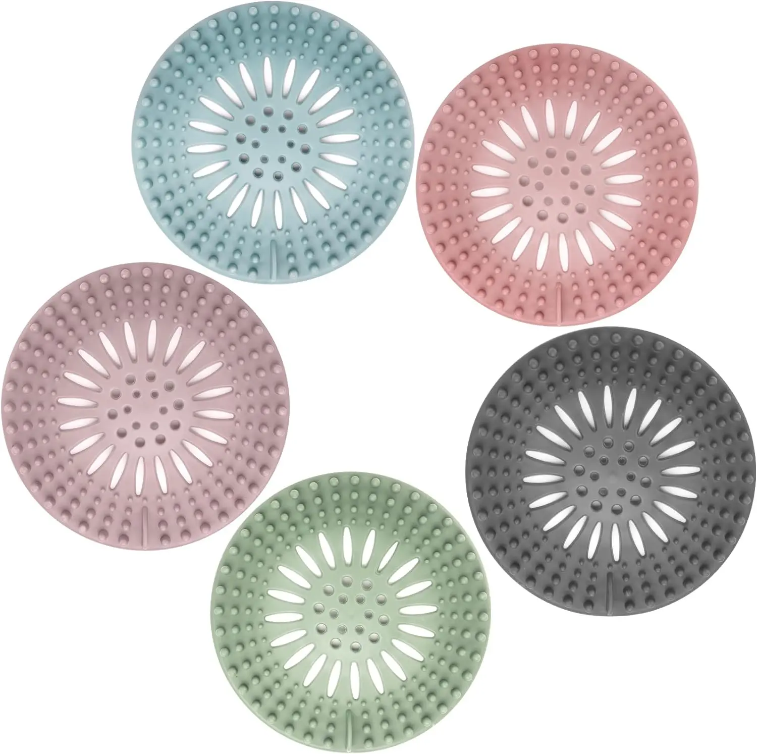 Gotega Flexible TPR Hair Catcher Bathroom Sink Drain Strainers 5 Pack Multi-Color Shower Drain Covers Protector for Tub & Sink