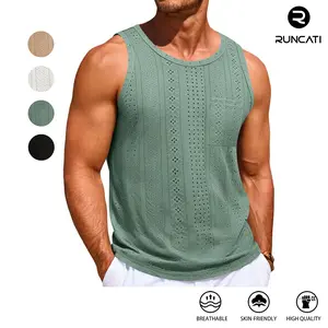 Runcati Mens Tank Tops Casual Sleeveless Hollow Out T-Shirts Muscle Summer Beach Hippie Shirts with Pocket