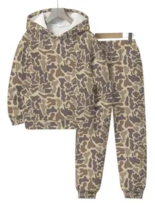 Children Camouflage 3D Printed Set, Boys Girls Hooded Sweatshirt Pants Two-Piece, Spring Fall Casual Wear, Long Sleeve Slim Fit