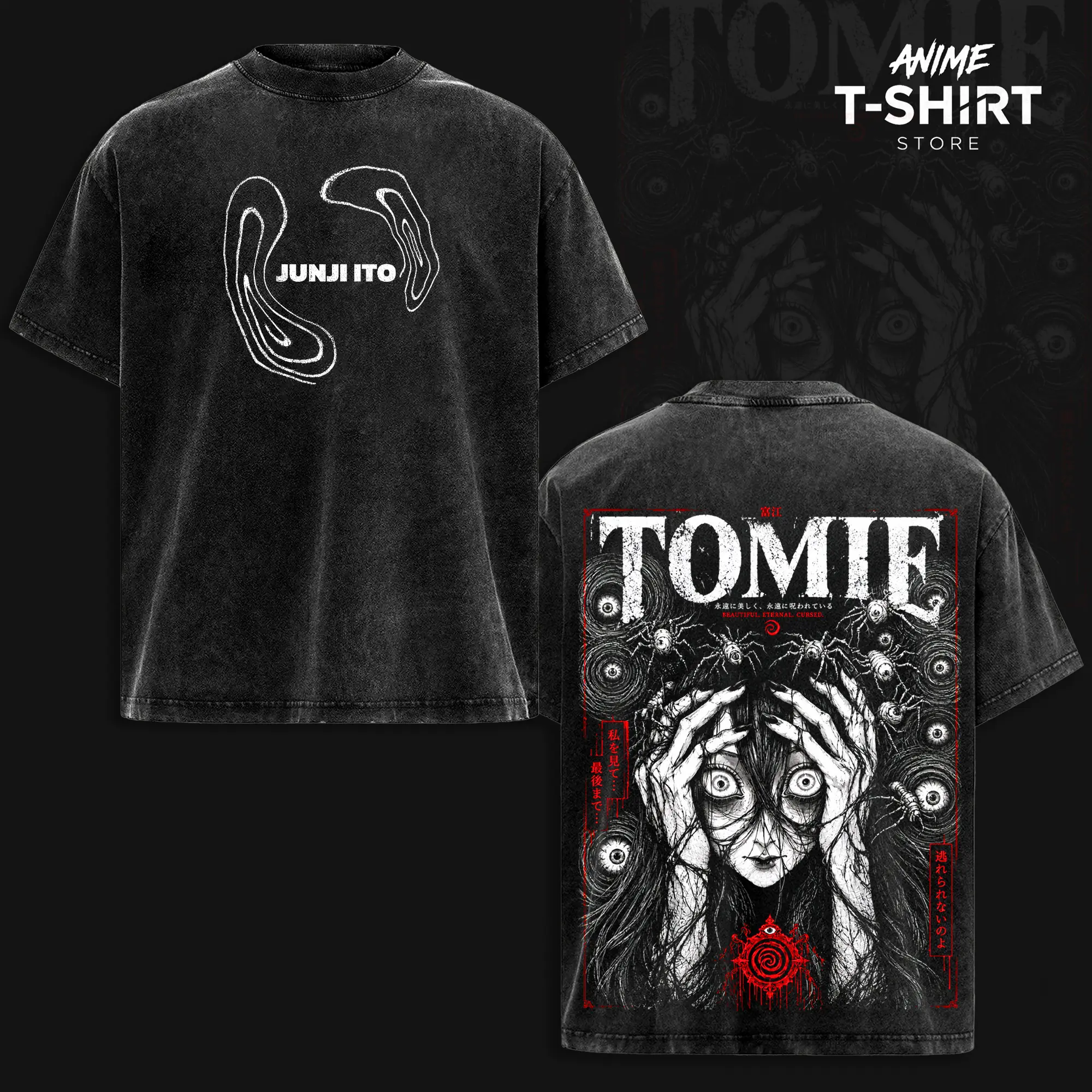 Tomie Junji Ito Vintage Washed T Shirt, Junji Ito Horror Manga Graphic Tee, Acid Wash Heavyweight Cotton Streetwear Shirt, Retro Japanese Horror Manga Fan Gift