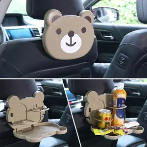 Panda-Shape Compact Car Backseat Tray with Compartment Pockets, Foldable Multifunctional Automotive Interior Stowing & Tidying Accessory for Item Organization