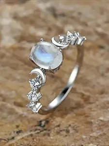 1 PC Romantic Shiny Moonstone Sun Moon Rings Set for Women Fashion Jewelry for Festival Party Daily Clothing Decor Trendy Exquisite Wedding Engagement Promise Ring Ladies All-match Anniversary Party Birthday Valentine's Day Gift for Girlfriend