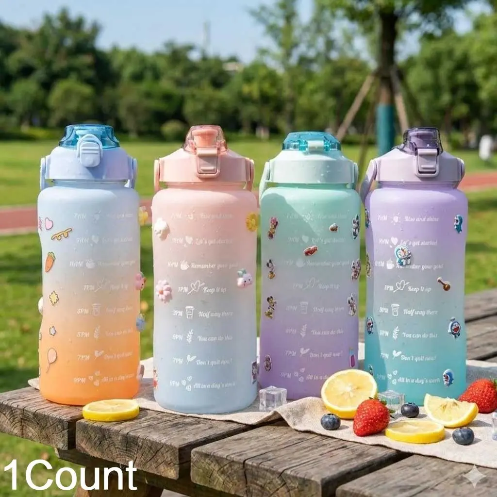 2000ml Large Reusable Portable Sports Water Bottle with Time Markings & Motivational Quotes, Leakproof Design for Gym Outdoor Travel Office, Ideal Christmas Halloween Thanksgiving Gift Plastic Bottle Hydration Tumbler