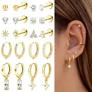 Titanium Hypoallergenic Surgical steel designed pair of cartilage earrings ring and stud hoop earrings set, consisting of 10 pairs.girly accessories body jewellery Long Threader Fashion earring stack accessories for women heart tarnish proof jewelry