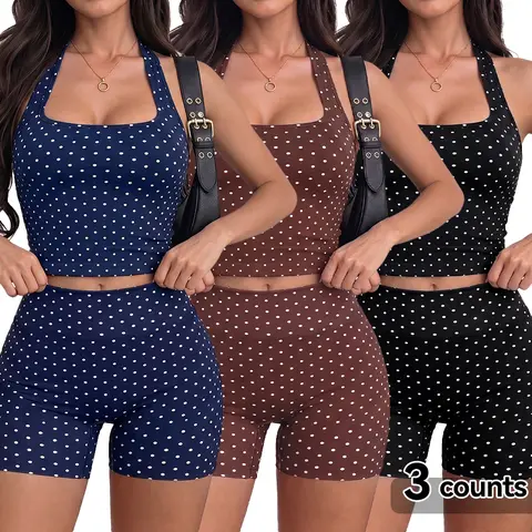 Polka Dot 2 Piece Set Halter Crop Top & High Waisted Shorts - Auction Only, Non-Refundable Non-Cancellable 5725
