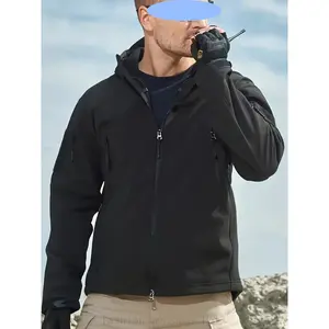 ELI Men'S Beige Windproof Hooded Jacket with Multiple Pockets - Softshell Outdoor Coat for Camping, Hiking, Cycling & Winter Sports - Zip-Up Design with Adjustable Hood, Hiking Gear, Durable Zipper Closure