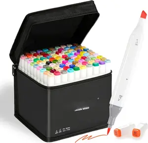 Markers Brush Tip, 100+1 Colors Dual Tip Brush & Chisel -Based Art Markers Set with Case for Adult Artists Drawing Coloring