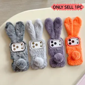 New Plush Bunny Ears iPhone Case for iPhone 17 Pro Max, Cute Fall Winter Cover, Full Protection Shockproof Anti-Drop Air Protect Case, Shockproof Protective Cover, Protective Casing