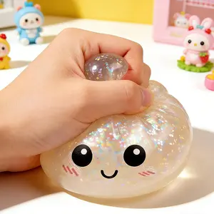 2026 Upgraded Dumpling Squeeze Stress Relief Ball with Steamer Box for Stress Relief, Glitter Dumpling Mystery Box,Squeeze Dough Ball Stress Relief Hand with Food Steamer, Relaxation Gift(Glitter White)