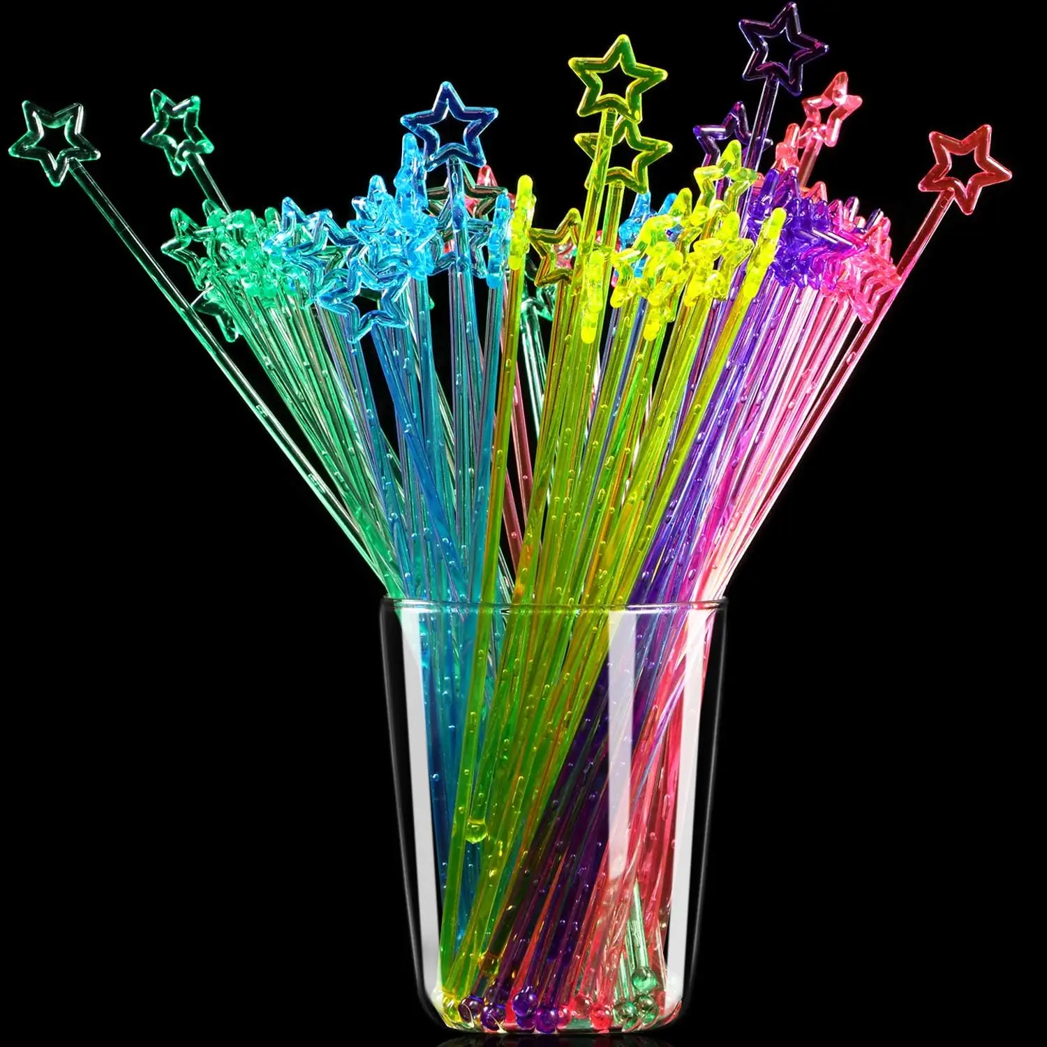 100 Pieces 9.1 Inch Swizzle Sticks Cocktail Stirrers Plastic for Bar Disposible Plastic Star Top Crystal Swizzle Sticks (Multicolor) Honoson