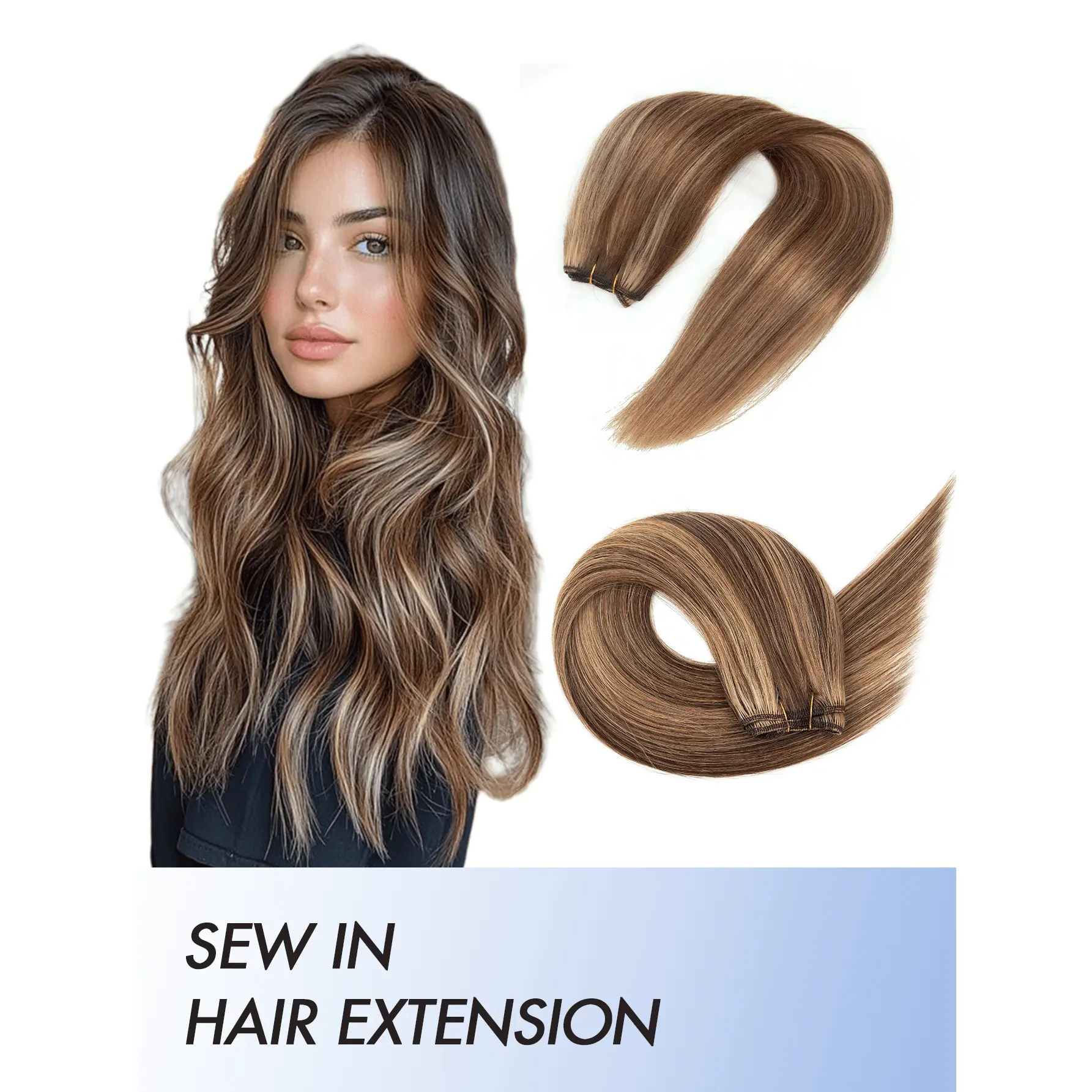 Women's Long Human Hair Genius Weft Extensions - 12-24 In, 50g Per Pack, Invisible & Natural, Healthy Shiny Natural Shades, Suitable for Weddings, Parties (#P4-27)