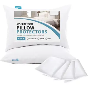 4 Pack Pillow Protectors with Zipper Breathable & Noiseless & Durable   Pillow Cases Standard Size White Pillow Protector