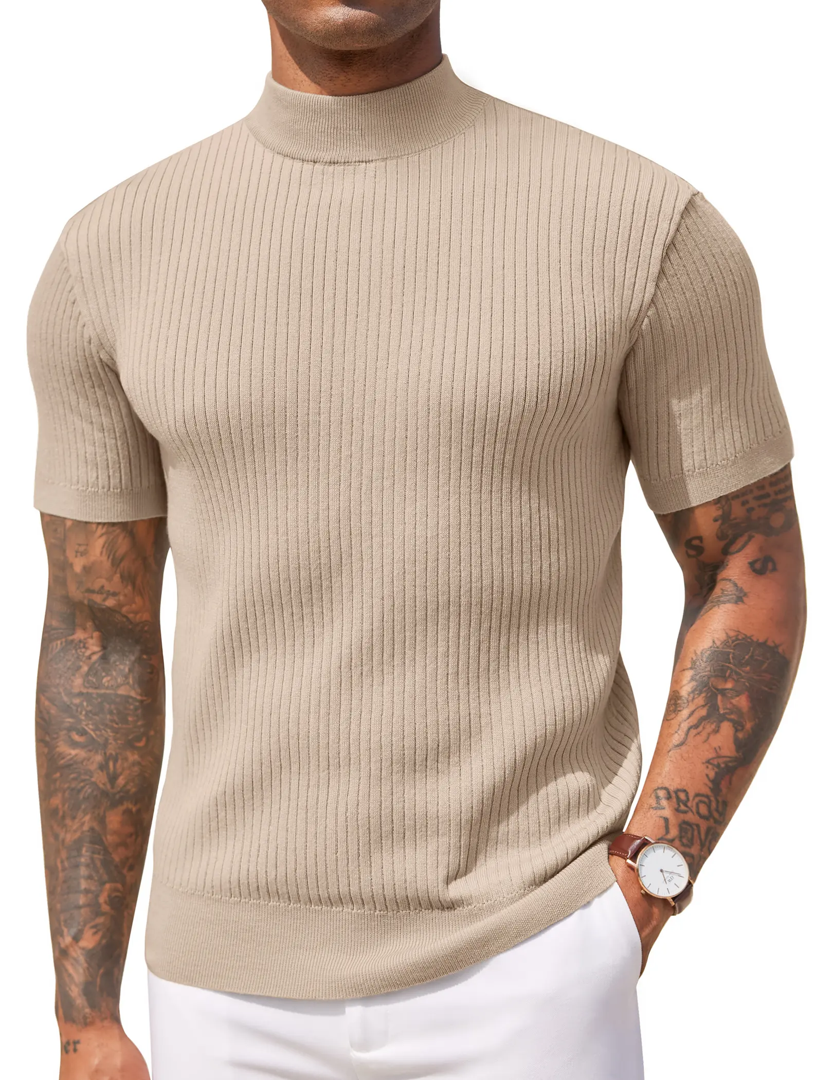 COOFANDY Men's Mock Turtleneck Sweater Short Sleeve Casual Basic Tops Ribbed Knit Pullover Solid Tee COOFANDY Men's Mock Turtleneck Sweater Short Sleeve Casual Basic Tops Ribbed Knit Pullover Solid Tee
