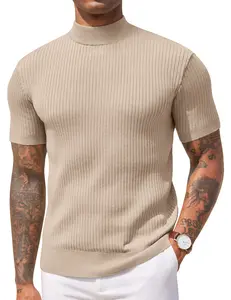 COOFANDY Men's Mock Turtleneck Sweater Short Sleeve Casual Basic Tops Ribbed Knit Pullover Solid Tee