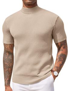 COOFANDY Men's Mock Turtleneck Sweater Short Sleeve Casual Basic Tops Ribbed Knit Pullover Solid Tee
