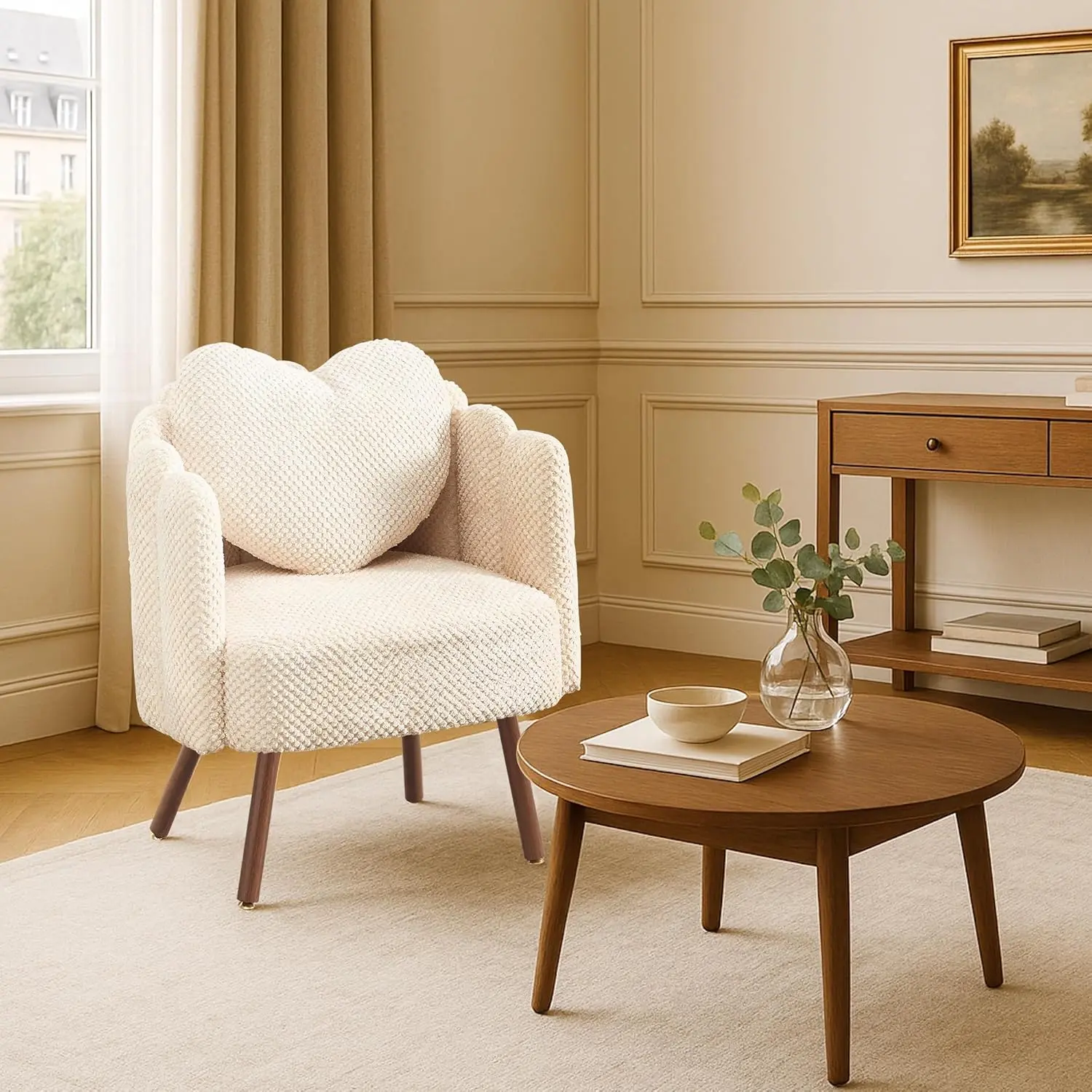 Okeysen Petal Vanity Chair Cute Chair, Velvet Accent Chairs with Wood Leg, Mid Century Reading Chair Armchair for Living Room, Bedroom, Vanity & Makeup Room.