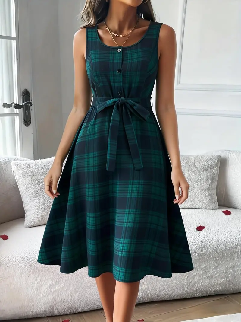 slim fit dress slacks Chic Fitted Autumn/Winter Dress with Plaid Skirt – Marmalade-shop main image 0