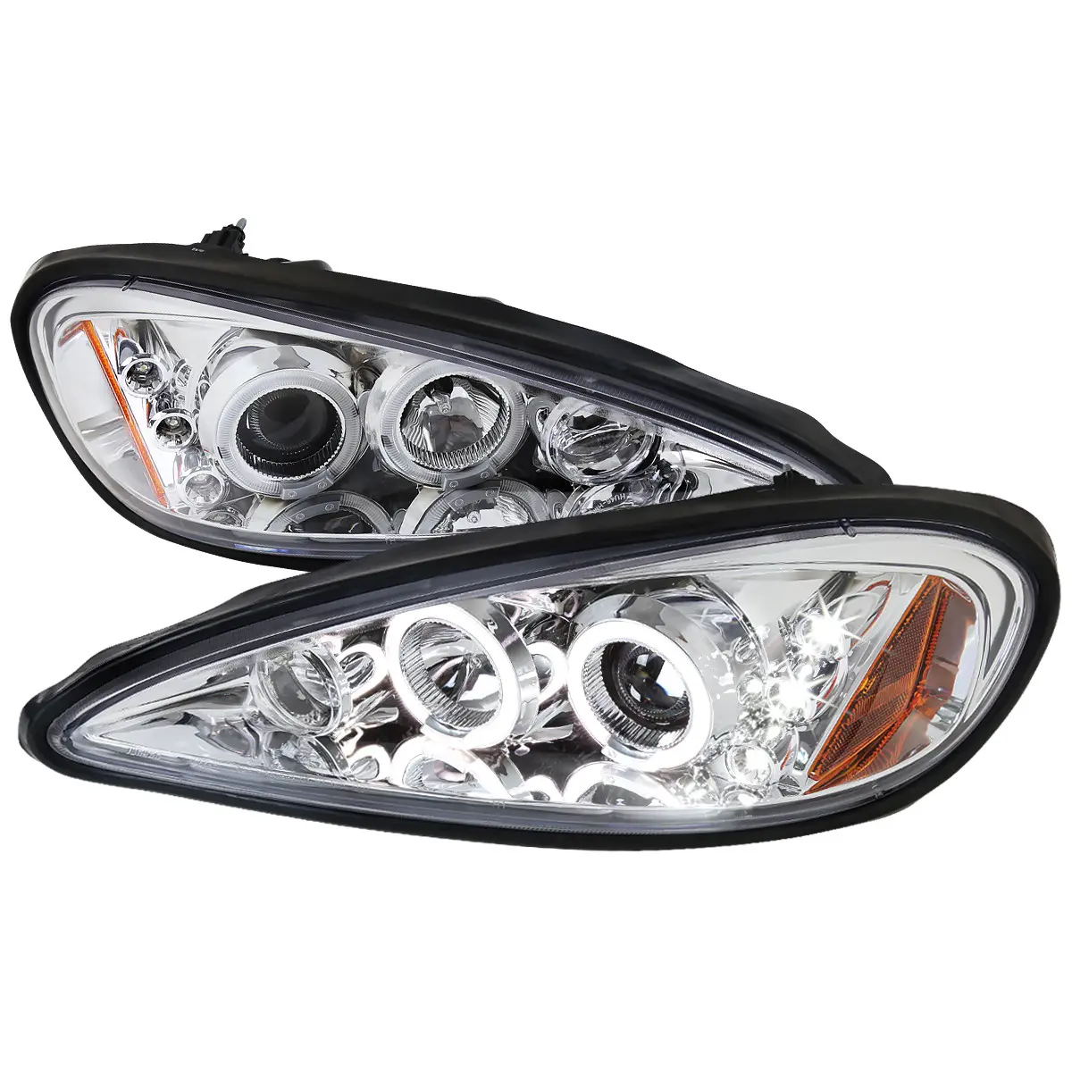 1999-2005 Pontiac Grand AM Dual Halo Projector Headlights (Chrome Housing/Clear Lens)