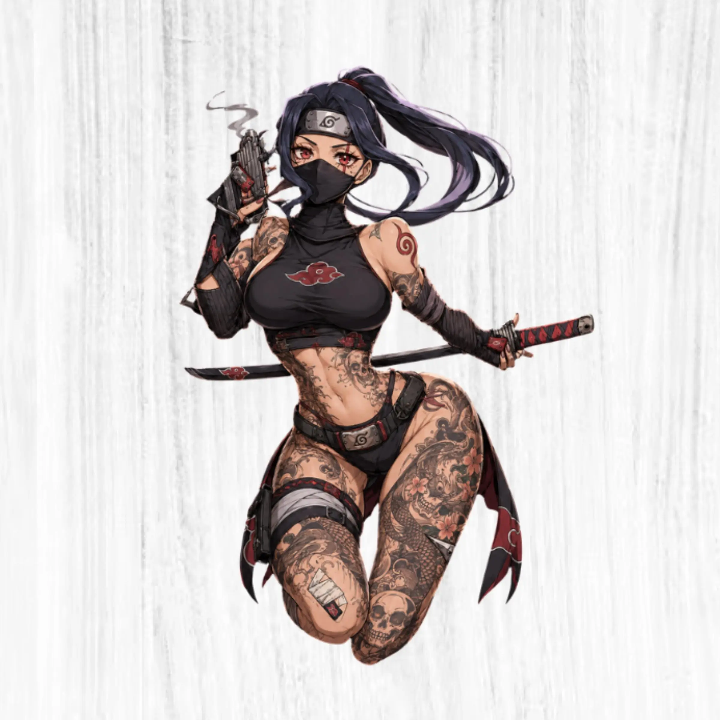 Akatsuki Ninja Anime Girl Sticker, Tattoo Waifu Gun Vinyl Decal for Laptop, Motorcycle, Helmet, PC Case, Waterproof Gift