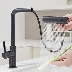 Kitchen Faucets with Pull Down Sprayer,Waterfall Kitchen Sink Faucet,Commercial Utility Stainless Steel Kitchen Faucets,Single Handle Kitchen Sink Faucet with Pull Down Sprayer for 3 Function,Shower Sink Hose