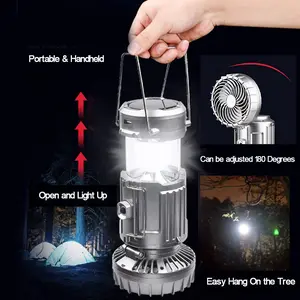 Rechargeable Camping Fan with LEDLights, Powered Fan , Portable Fan forPicnic Fishing RV Jobsite WorkshopPower Outages Huricane Mobile UsbCharging, Portable solar Fan withBluetooth Speaker, Hook, Rechargeable Lantermn, FanEmergency Camping Cear Essentials