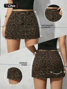 Women's Fashion Denim Shorts New Spring Summer Trendy Leopard Print Party Elegant Short Skirt, Slim-Fitting Sexy Style Bottom, Womenswear