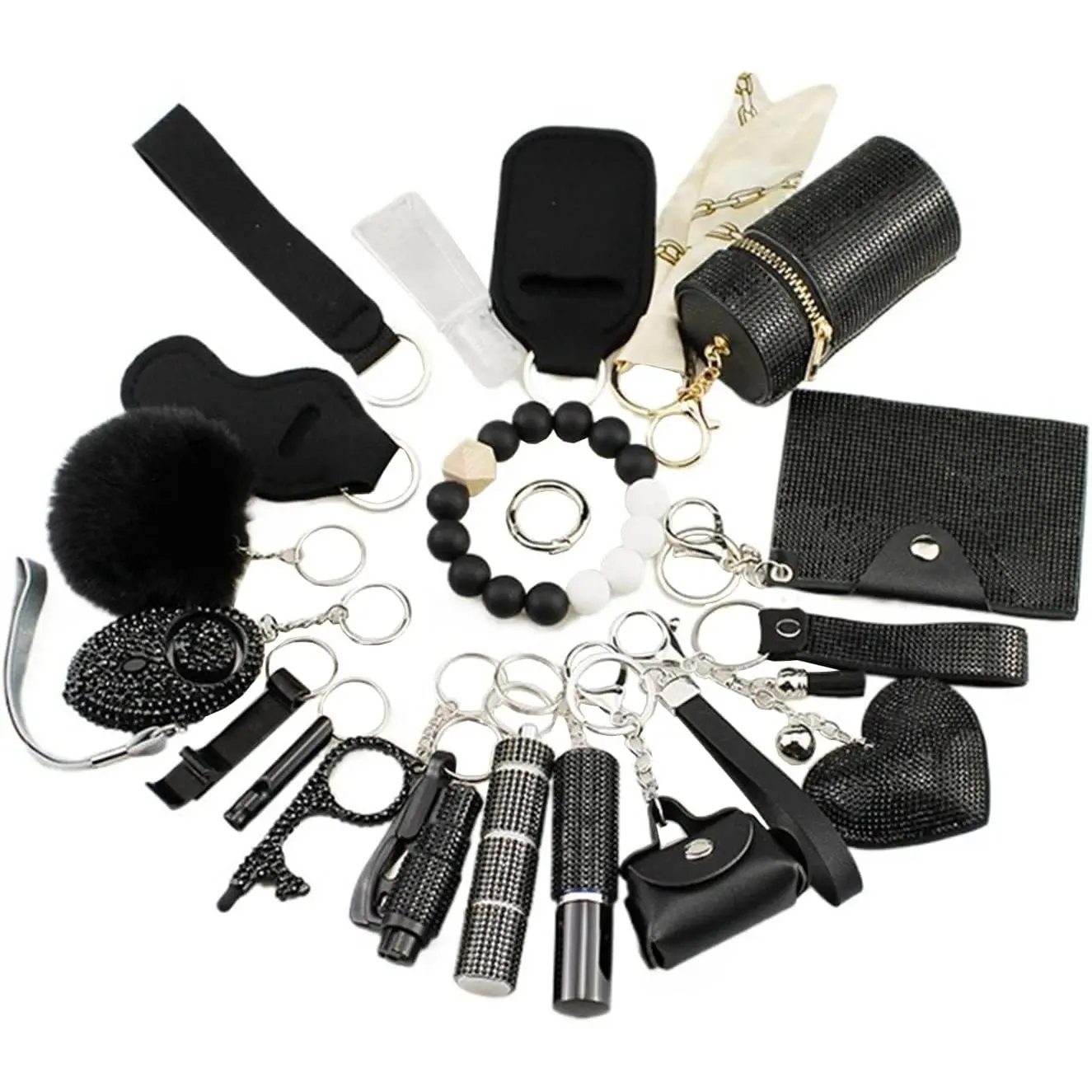 SWShiny Safety Keychain Kit with Alarm Complete 19-Piece Accessory Gift Set for Women