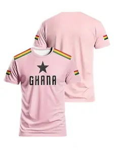 Customized printed ball game T-shirt, Ghana national flag black star pink color football T-shirt, fan commemorative short-sleeved shirt, Soccer Tee, suitable for team sports and casual exercise